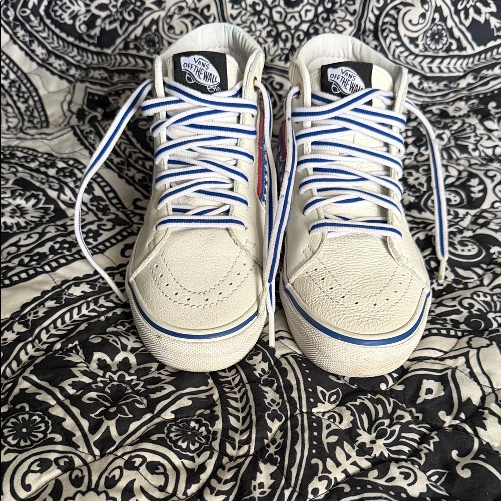 Vans White and Blue High-Top Sneakers